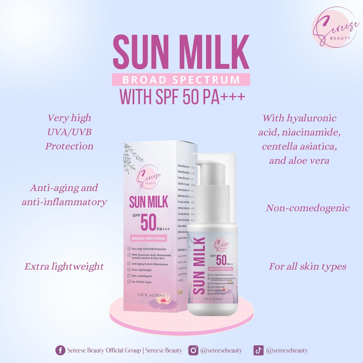 Sereese Beauty Sun Milk SPF50 PA+++ 30mL