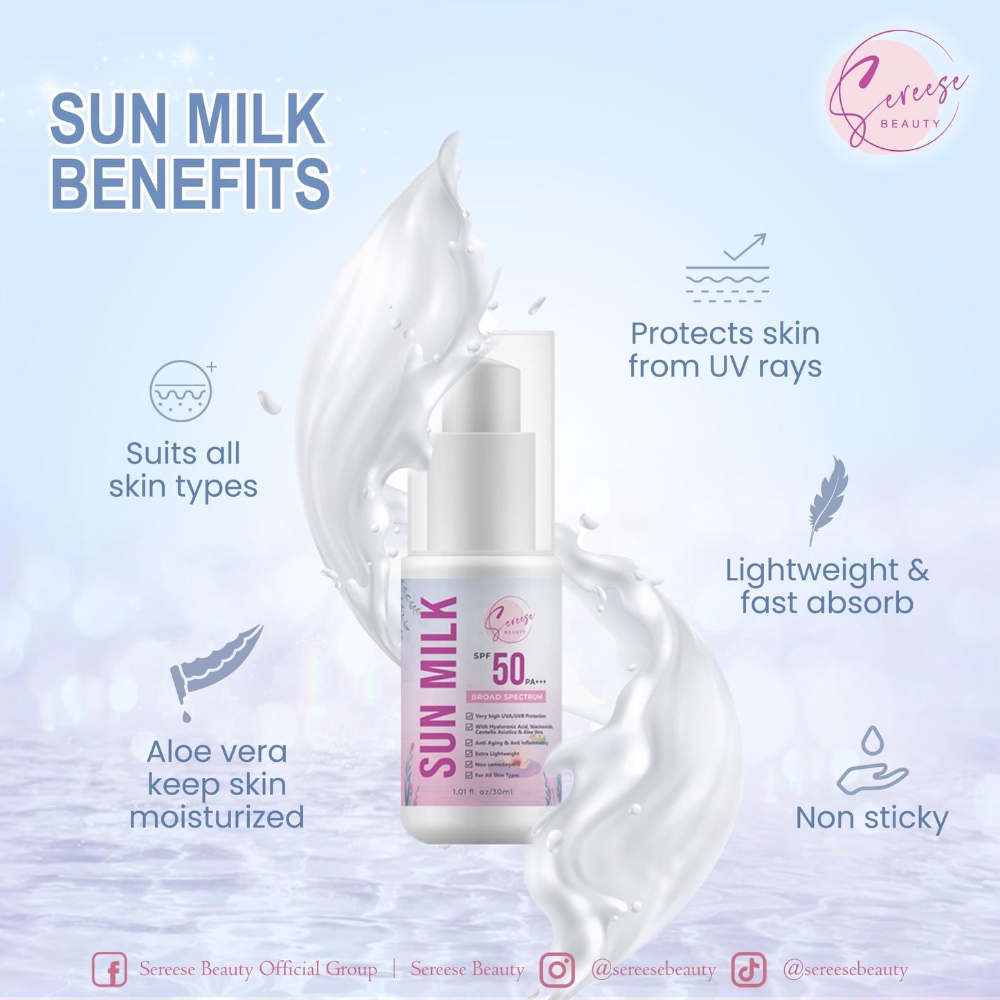 Sereese Beauty Sun Milk SPF50 PA+++ 30mL