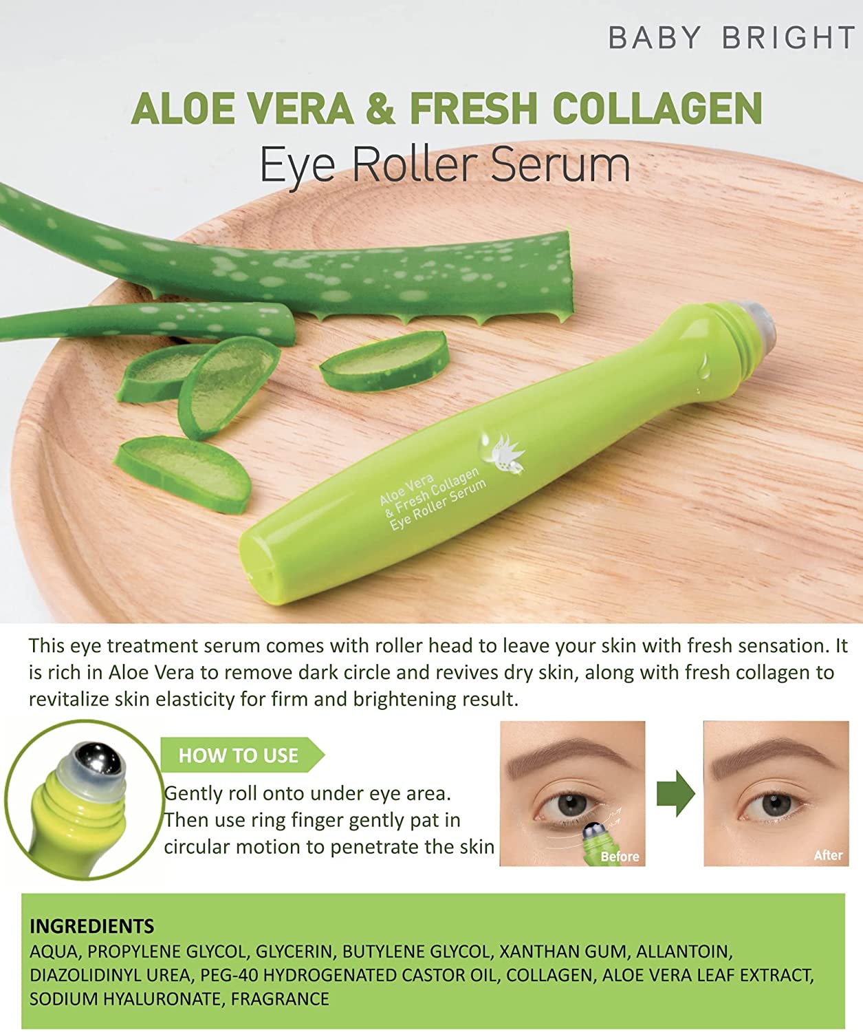 Baby Bright Aloe Vera & Fresh Collagen Eye Roller Serum 15mL