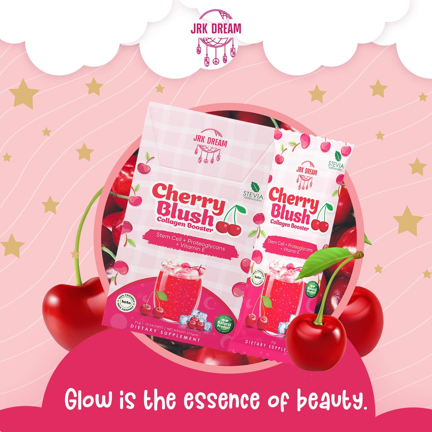 Cherry Blush Collagen Booster - 10 Sachets (Stem Cell, Glutathione, Collagen) by JRK Dream