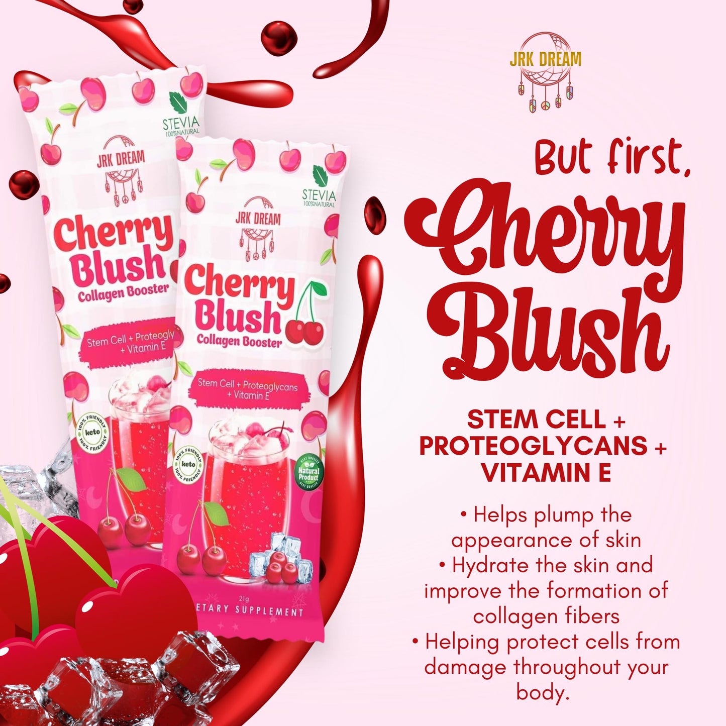 Cherry Blush Collagen Booster - 10 Sachets (Stem Cell, Glutathione, Collagen) by JRK Dream