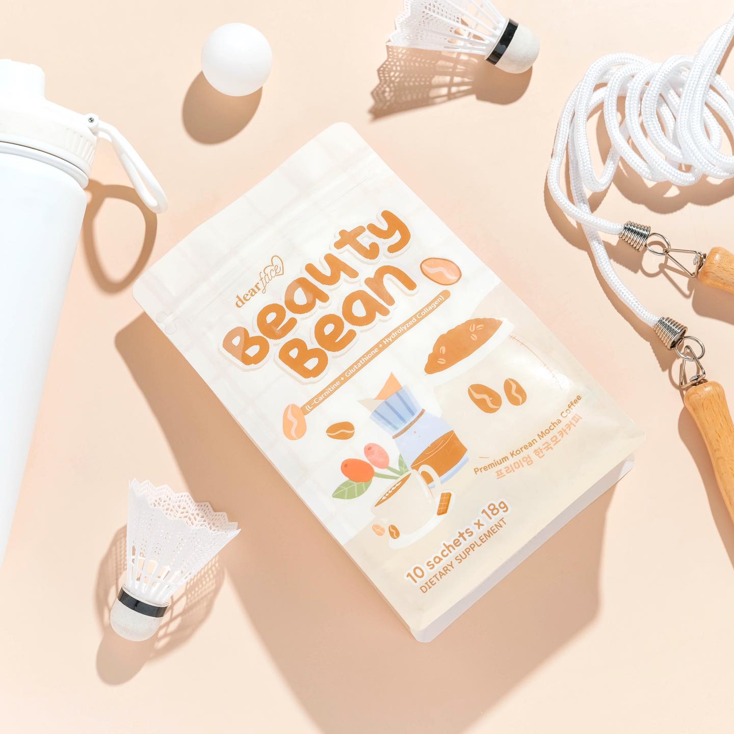 Dear Face Beauty Bean Premium Korean Mocha Coffee Glutathione & Collagen Drink 18g (10 sachets)