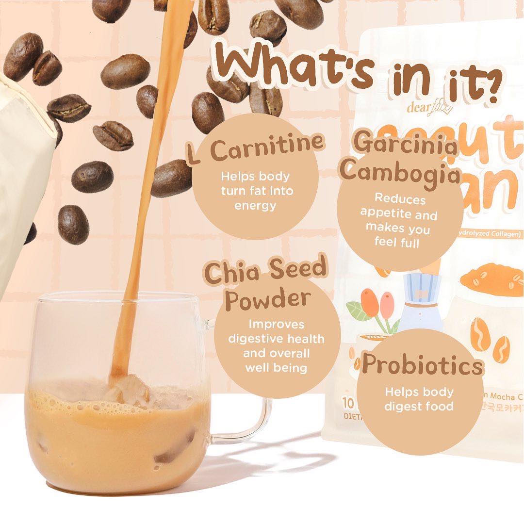 Dear Face Beauty Bean Premium Korean Mocha Coffee Glutathione & Collagen Drink 18g (10 sachets)