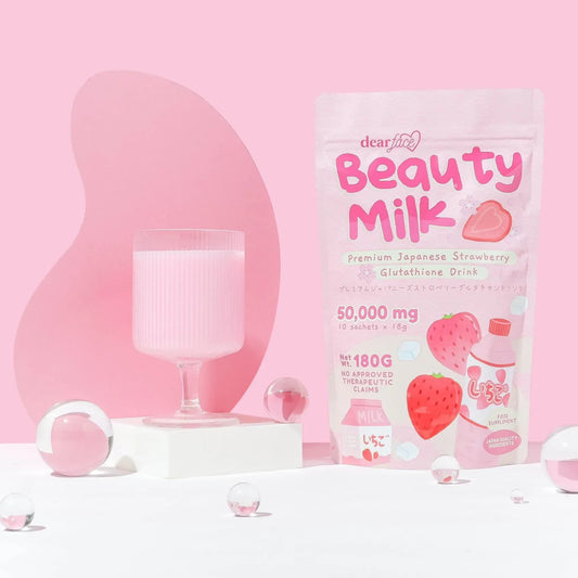 Dear Face Beauty Milk Premium Japanese Strawberry Glutathione Drink 18g (10 sachets)