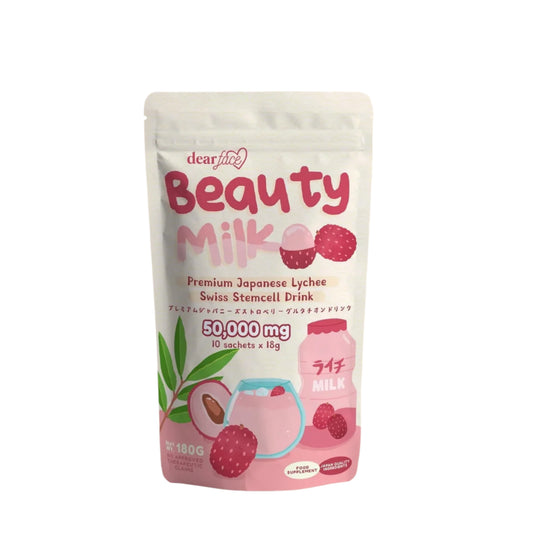 Dear Face Beauty Milk (Premium Japanese Lychee) Swiss Stemcell Drink | 18g x 10 Sachets