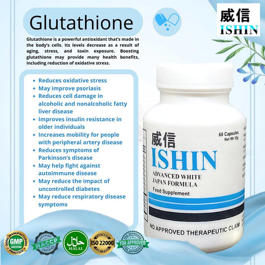 Ishin Advance 10X Whitening Japan Formula Collagen & Glutathione Supplement | 60 Capsules