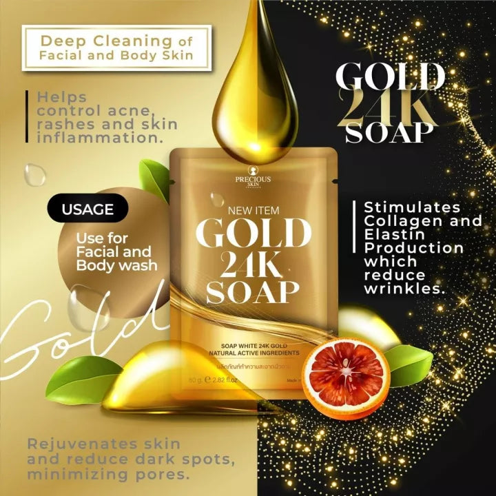 Gold 24k Whitening Soap by Precious Skin Thailand 80g