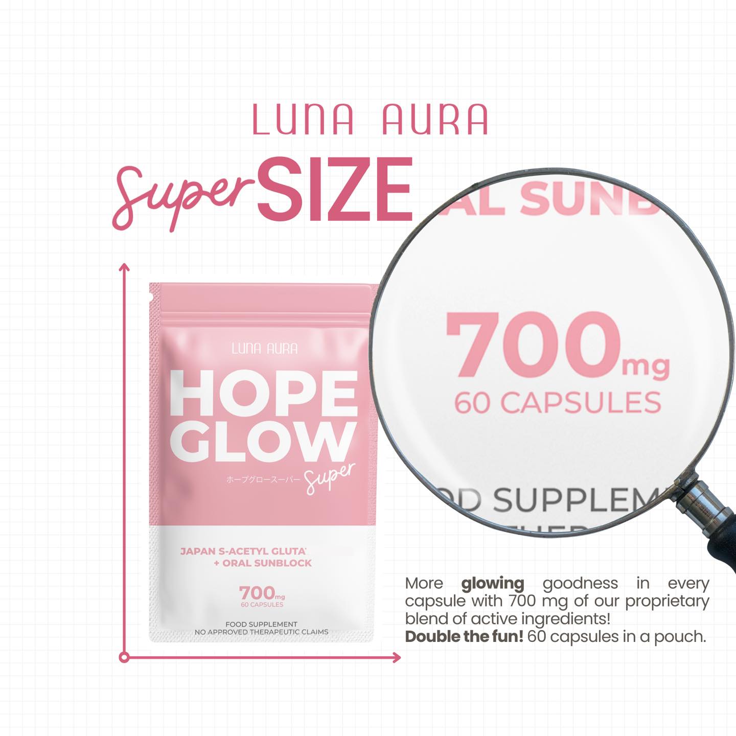Luna Aura Hope Glow Super Japan S-Acetyl Glutathione + Oral Sunblock 700mg | 60 Capsules
