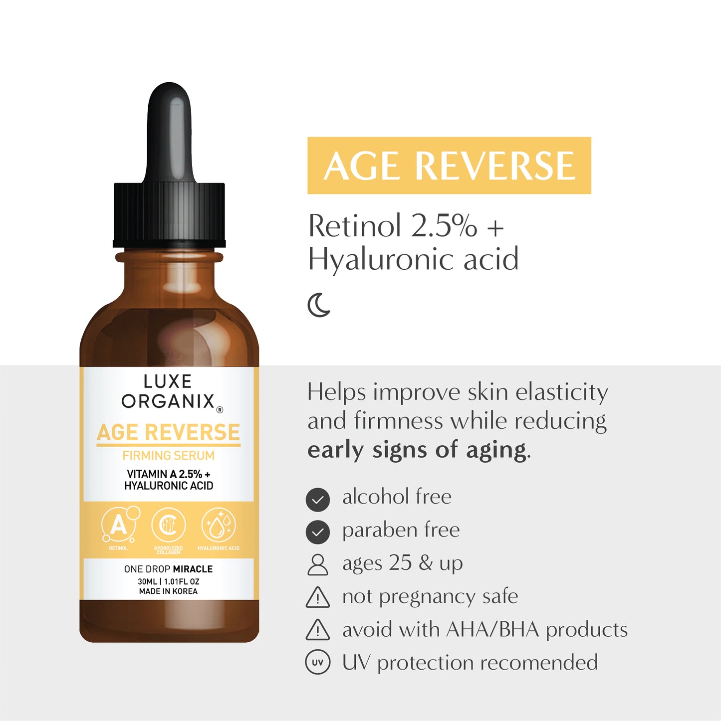 Luxe Organix Age Reverse Serum Vitamin A 2.5% 30mL