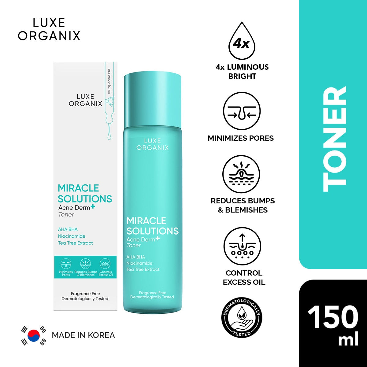 Luxe Organix Miracle Toner AHA BHA Pore Clarifying Treatment 150mL