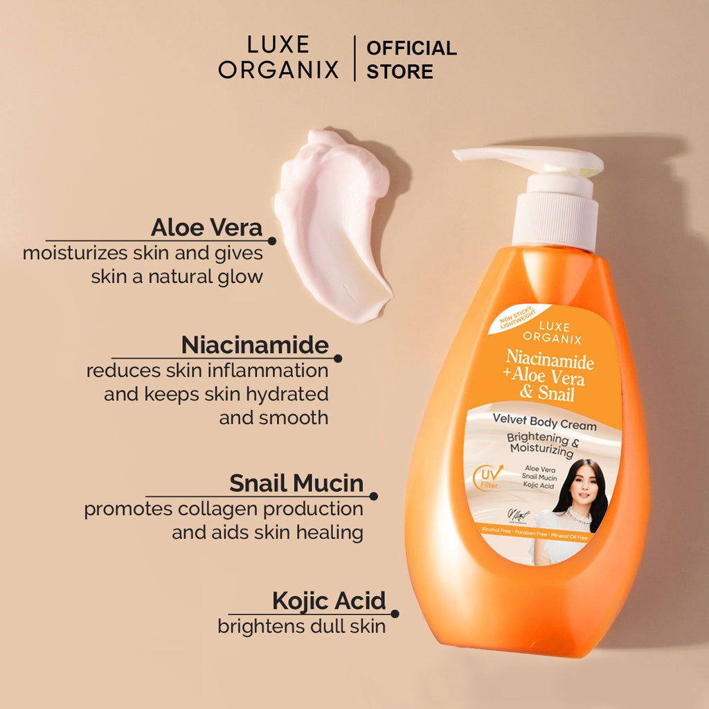 Luxe Organix Niacinamide + Aloe Vera & Snail Velvet Body Cream 400mL