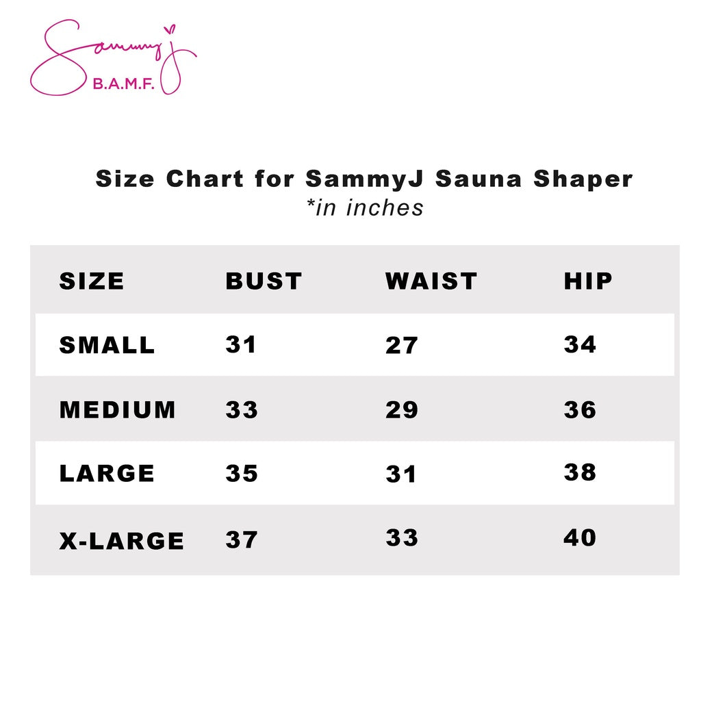 Sammy J Sauna Shaper Waist Trimmer Size Chart