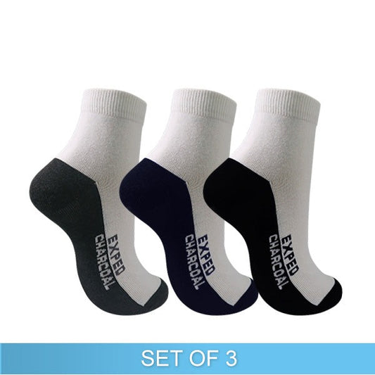 Exped Men’s Casual Cotton Charcoal Anklet Socks - Set of 3 (White)