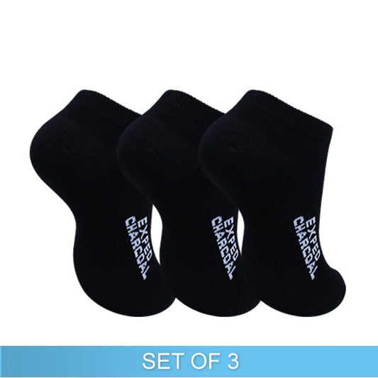 Exped Men’s Casual Cotton Charcoal Low-Cut Socks - Set of 3 (Black)