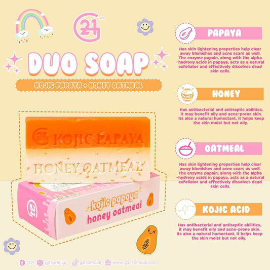 G21 Kojic Papaya + Honey Oatmeal Duo Soap