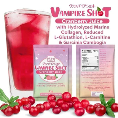 Vampire Shot Cranberry Juice (Collagen, Glutathione & L-Carnitine) Drink - 21g x 15 Sachets