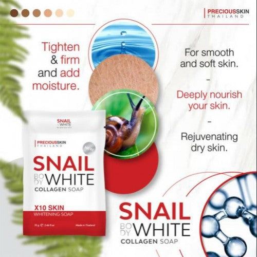 Snail Body White Collagen x10 Skin Whitening Soap 70g by Precious Skin Thailand